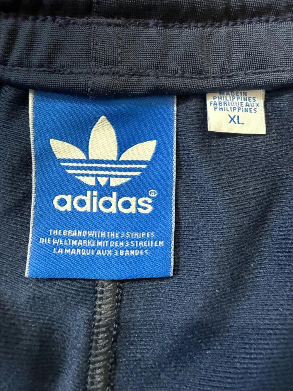 Adidas Originals Men's XL Navy 3 Stripe Track Pants Trefoil Logo Zip Pockets